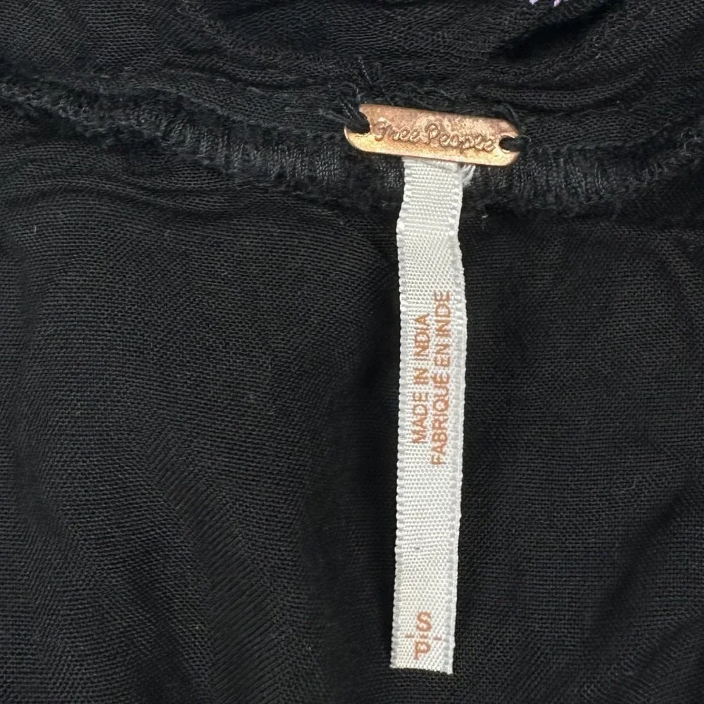Free People‎ Black Embroidered Mini Dress Small Long Sleeve Open Back Boho